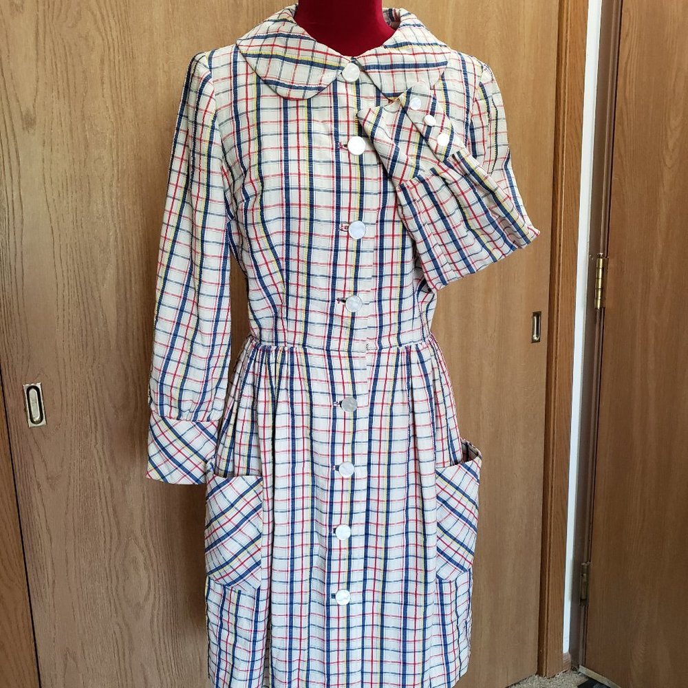 Vintage Plaid Seersucker Coat Dress by Sandra Sage